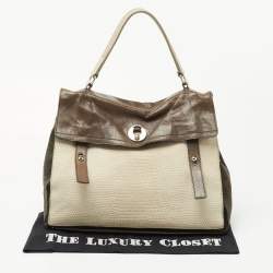 Pre Owned حقيبة سان لوران باريس موس جلد برونزي بيدين علويتين كبيرة