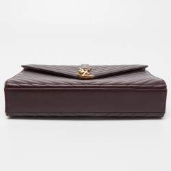 Saint Laurent Burgundy Matelassé Leather Large Monogram Envelope Shoulder Bag