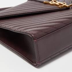 Saint Laurent Burgundy Matelassé Leather Large Monogram Envelope Shoulder Bag