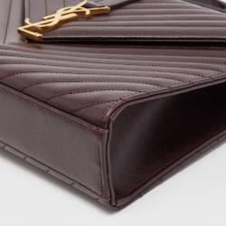 Saint Laurent Burgundy Matelassé Leather Large Monogram Envelope Shoulder Bag