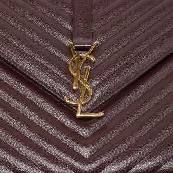 Saint Laurent Burgundy Matelassé Leather Large Monogram Envelope Shoulder Bag