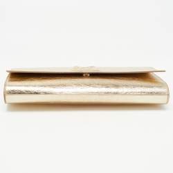 Pre Owned Saint Laurent Metallic Gold Leather Belle De Jour Flap Clutch