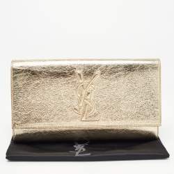 Pre Owned Saint Laurent Metallic Gold Leather Belle De Jour Flap Clutch