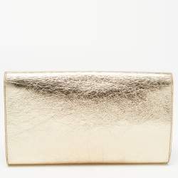 Pre Owned Saint Laurent Metallic Gold Leather Belle De Jour Flap Clutch