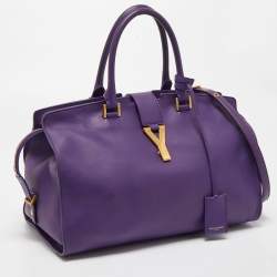 Pre Owned Saint Laurent Violet Leather Medium Cabas Y-Ligne Tote