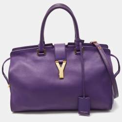 Pre Owned Saint Laurent Violet Leather Medium Cabas Y-Ligne Tote