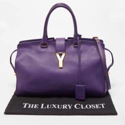 Pre Owned Saint Laurent Violet Leather Medium Cabas Y-Ligne Tote