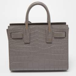 مملوكة مسبقًا Saint Laurent Grey Croc Leather Nano Classic Sac De Jour Tote