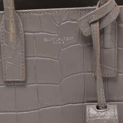 مملوكة مسبقًا Saint Laurent Grey Croc Leather Nano Classic Sac De Jour Tote