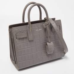 مملوكة مسبقًا Saint Laurent Grey Croc Leather Nano Classic Sac De Jour Tote