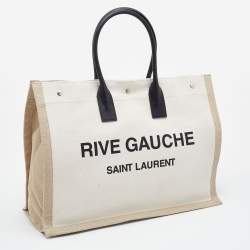 مملوكة مسبقًا Saint Laurent Beige/Black Linen and Leather Rive Gauche Shopper Tote