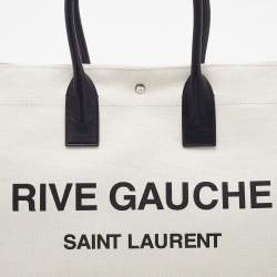 مملوكة مسبقًا Saint Laurent Beige/Black Linen and Leather Rive Gauche Shopper Tote
