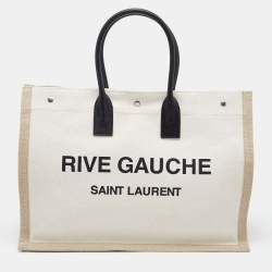 Saint Laurent Rive Gauche Small Tote Bag in Linen Leather Beige