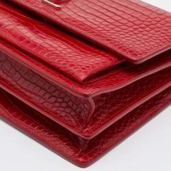 Saint Laurent Red Shiny Croc Embossed Leather Medium Sunset Shoulder Bag