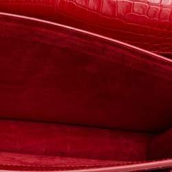 Saint Laurent Red Shiny Croc Embossed Leather Medium Sunset Shoulder Bag