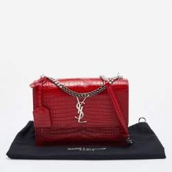 Saint Laurent Red Shiny Croc Embossed Leather Medium Sunset Shoulder Bag