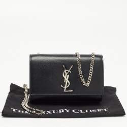 Pre Owned Saint Laurent Black Leather Small Monogram Kate Chain Bag