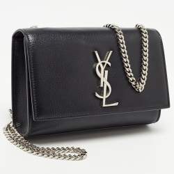 Pre Owned Saint Laurent Black Leather Small Monogram Kate Chain Bag
