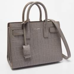 Pre Owned Saint Laurent Grey Croc Embossed Leather Nano Classic Sac De Jour Tote