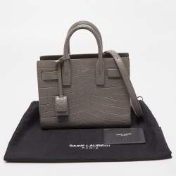 Pre Owned Saint Laurent Grey Croc Embossed Leather Nano Classic Sac De Jour Tote