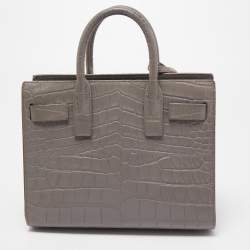 Pre Owned Saint Laurent Grey Croc Embossed Leather Nano Classic Sac De Jour Tote