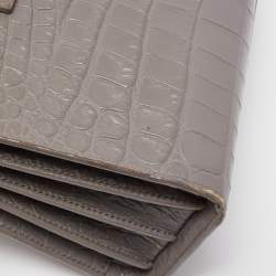 Pre Owned Saint Laurent Grey Croc Embossed Leather Nano Classic Sac De Jour Tote