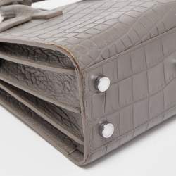 Pre Owned Saint Laurent Grey Croc Embossed Leather Nano Classic Sac De Jour Tote