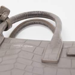 Pre Owned Saint Laurent Grey Croc Embossed Leather Nano Classic Sac De Jour Tote