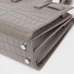 Pre Owned Saint Laurent Grey Croc Embossed Leather Nano Classic Sac De Jour Tote