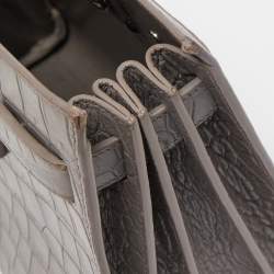 Pre Owned Saint Laurent Grey Croc Embossed Leather Nano Classic Sac De Jour Tote
