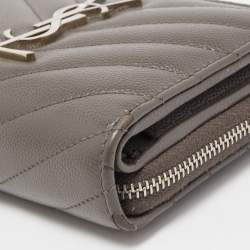Saint Laurent Grey Matelasse Leather Monogram Compact Zip Wallet