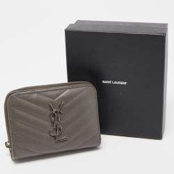 Saint Laurent Grey Matelasse Leather Monogram Compact Zip Wallet