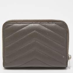Saint Laurent Grey Matelasse Leather Monogram Compact Zip Wallet