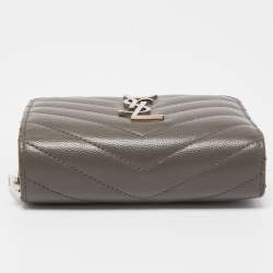 Saint Laurent Grey Matelasse Leather Monogram Compact Zip Wallet