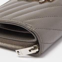 Saint Laurent Grey Matelasse Leather Monogram Compact Zip Wallet