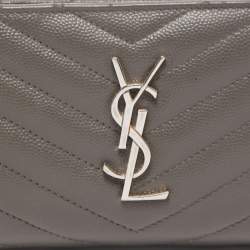Saint Laurent Grey Matelasse Leather Monogram Compact Zip Wallet