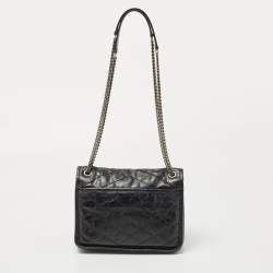 Pre Owned Saint Laurent Black Crinkled Leather Baby Niki Shoulder Bag