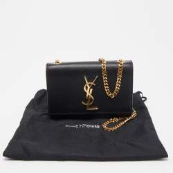 Pre Owned Saint Laurent Black Leather Monogram Kate Chain Bag