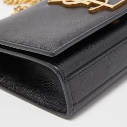 Pre Owned Saint Laurent Black Leather Monogram Kate Chain Bag