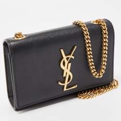 Pre Owned Saint Laurent Black Leather Monogram Kate Chain Bag