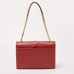 Saint Laurent Red Matelassé Leather Large Monogram Envelope Shoulder Bag