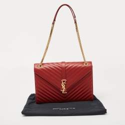 Saint Laurent Red Matelassé Leather Large Monogram Envelope Shoulder Bag