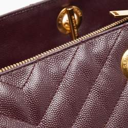 Pre Owned Saint Laurent Burgundy Matelassé Leather Monogram Shopper Tote