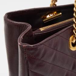 Pre Owned Saint Laurent Burgundy Matelassé Leather Monogram Shopper Tote