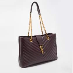Pre Owned Saint Laurent Burgundy Matelassé Leather Monogram Shopper Tote