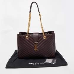 Pre Owned Saint Laurent Burgundy Matelassé Leather Monogram Shopper Tote