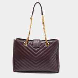 Pre Owned Saint Laurent Burgundy Matelassé Leather Monogram Shopper Tote