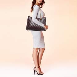 Pre Owned Saint Laurent Burgundy Matelassé Leather Monogram Shopper Tote