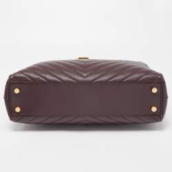 Pre Owned Saint Laurent Burgundy Matelassé Leather Monogram Shopper Tote
