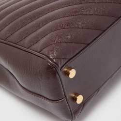 Pre Owned Saint Laurent Burgundy Matelassé Leather Monogram Shopper Tote